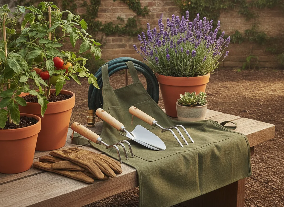 real photo of durable gardening accessories and tools